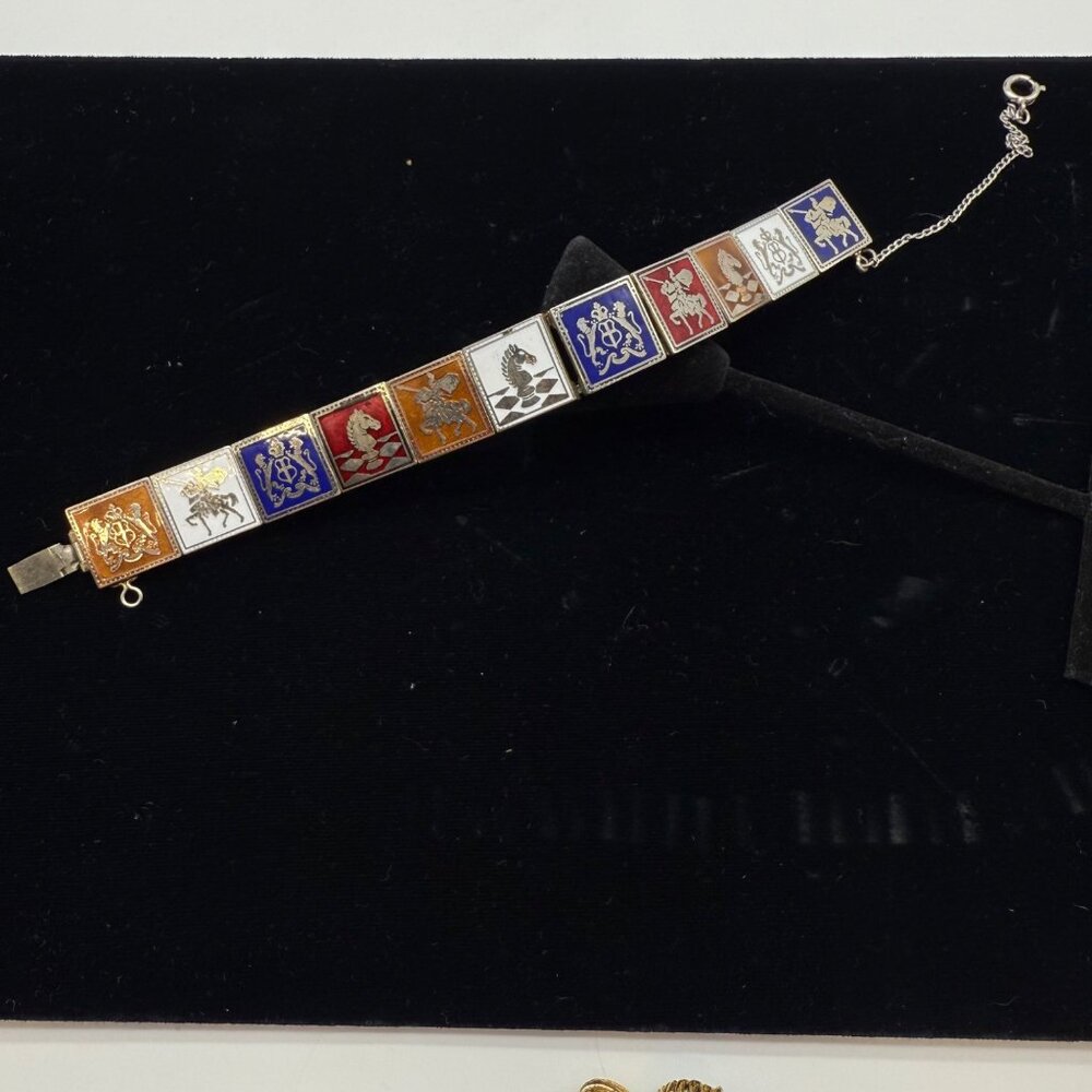 Enamel Shield Motif Multi-Color Link Bracelet